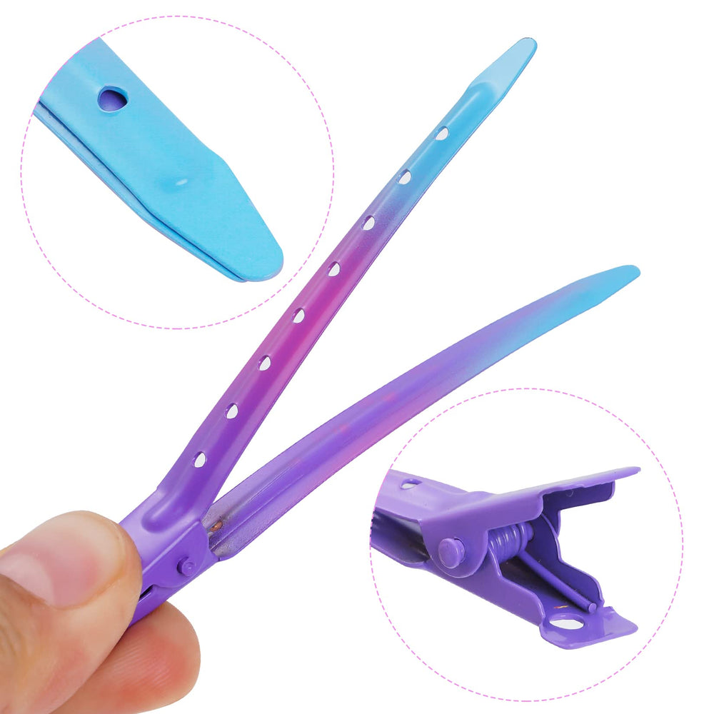 Bantoye duckbill clip gradient purple shown while coloring for neat parting.