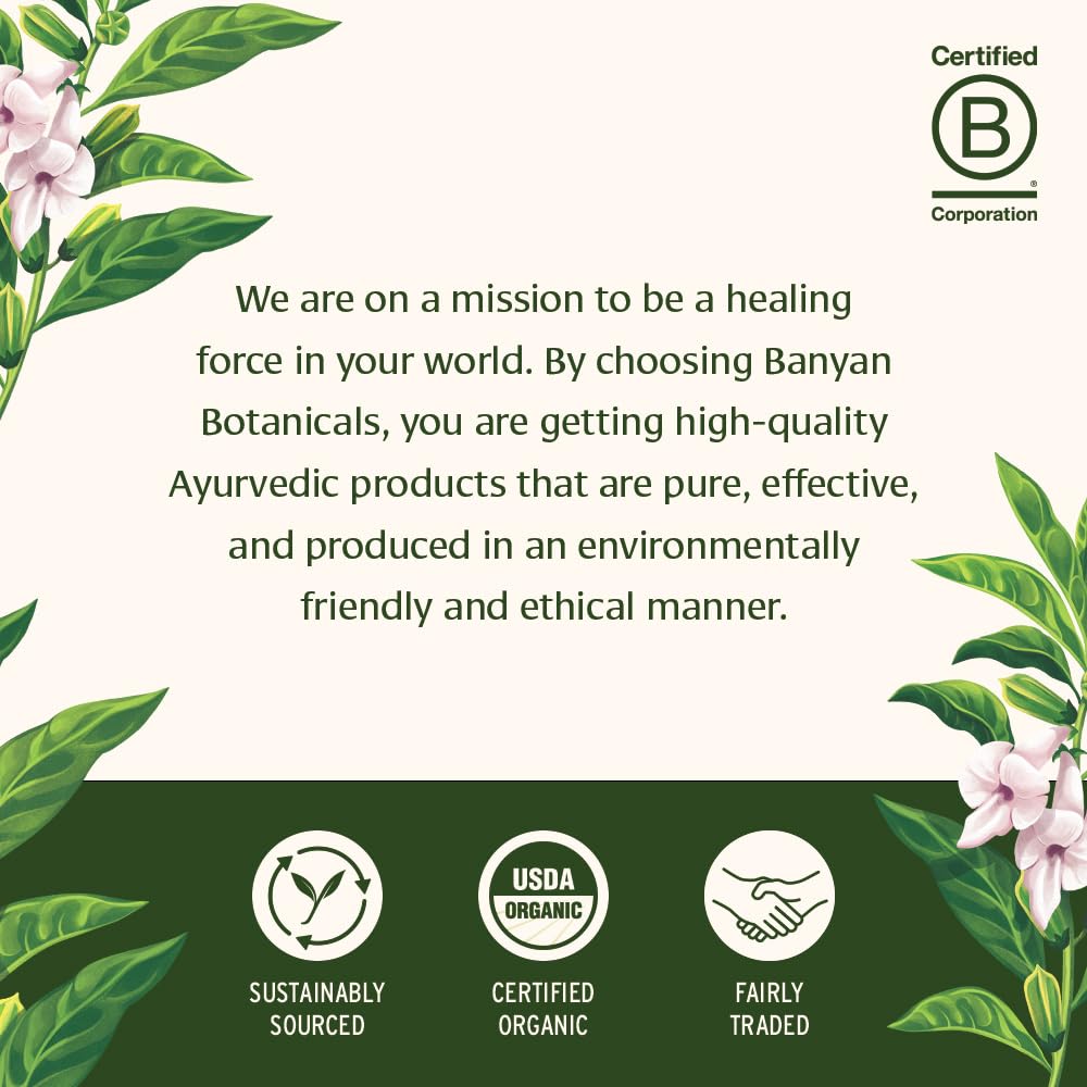 Banyan Botanicals Healthy Hair Tablets label close-up highlighting organic vegan formula.