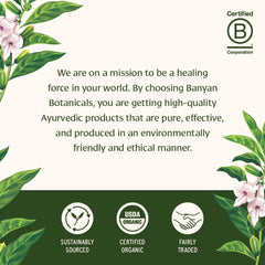 Banyan Botanicals Healthy Hair Tablets label close-up highlighting organic vegan formula.