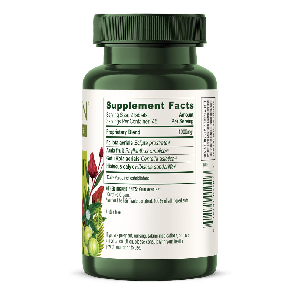Banyan Botanicals organic non-GMO certification badge on label.