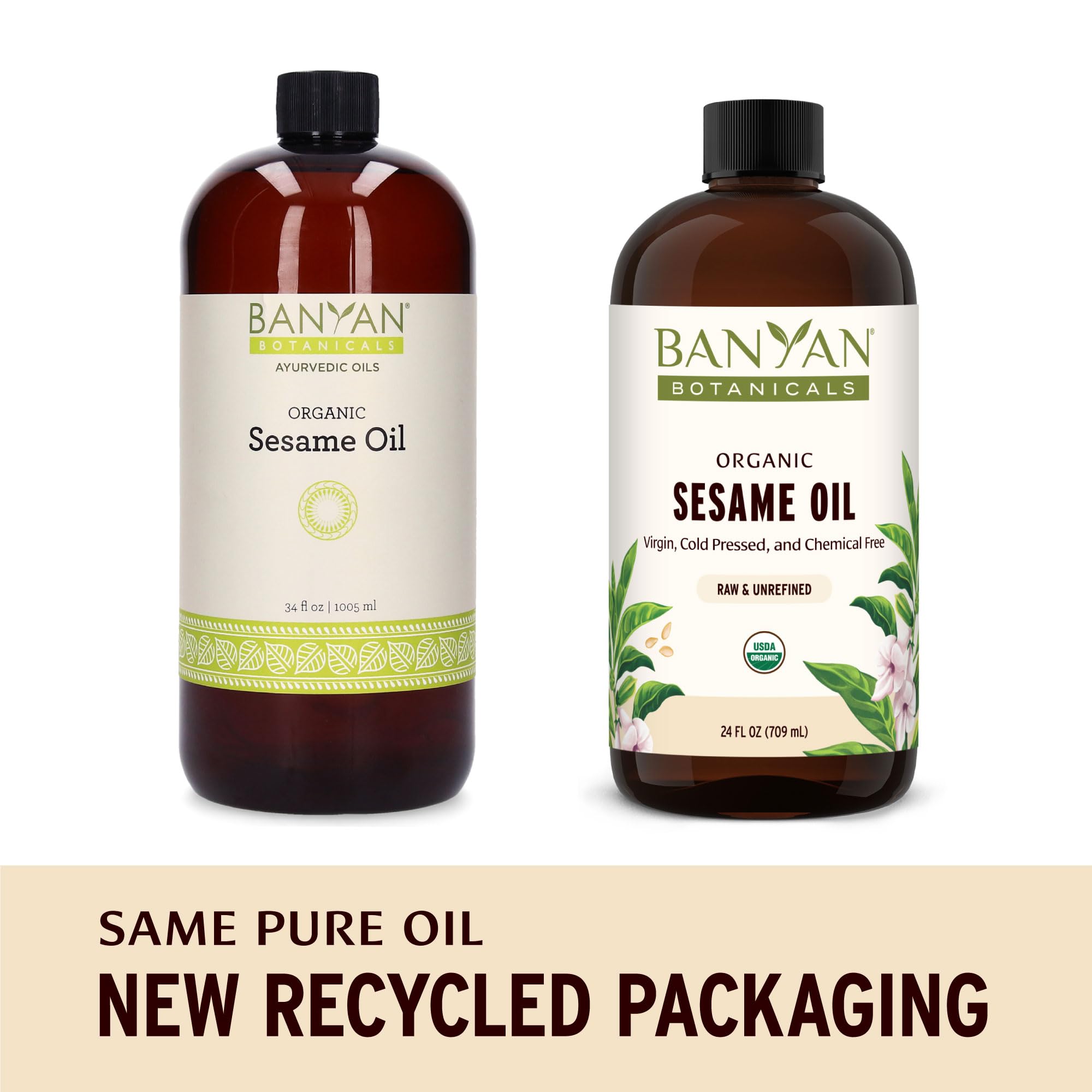 Banyan Botanicals sesame oil abhyanga self-massage scene shows soothing nourishment.
