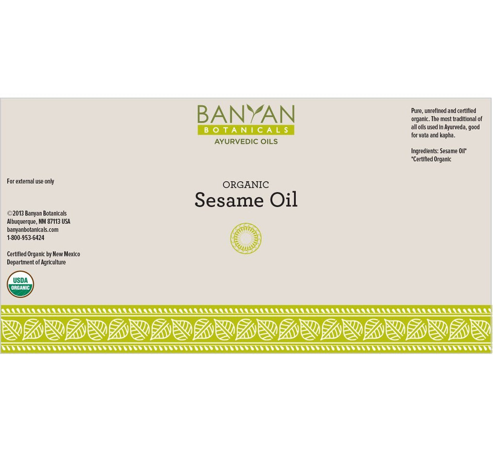 Banyan Botanicals sesame oil amber glass jar highlights pure unrefined quality.