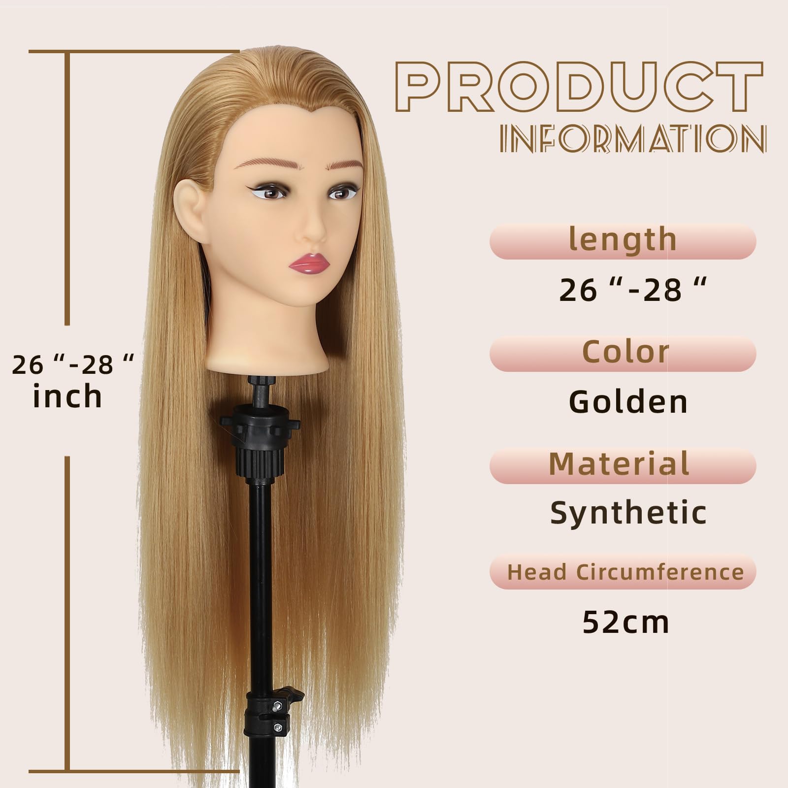 BaodanHair mannequin head showing 26-28 inch length for styling demos
