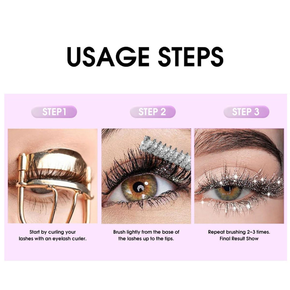 Baorder glitter mascara brush closeup shows precise 360° application for defined lashes.
