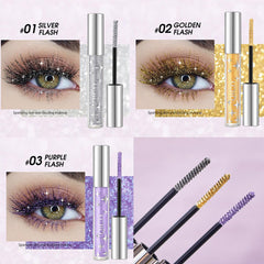 Baorder silver glitter mascara on lashes delivers sparkling, long-lasting definition.