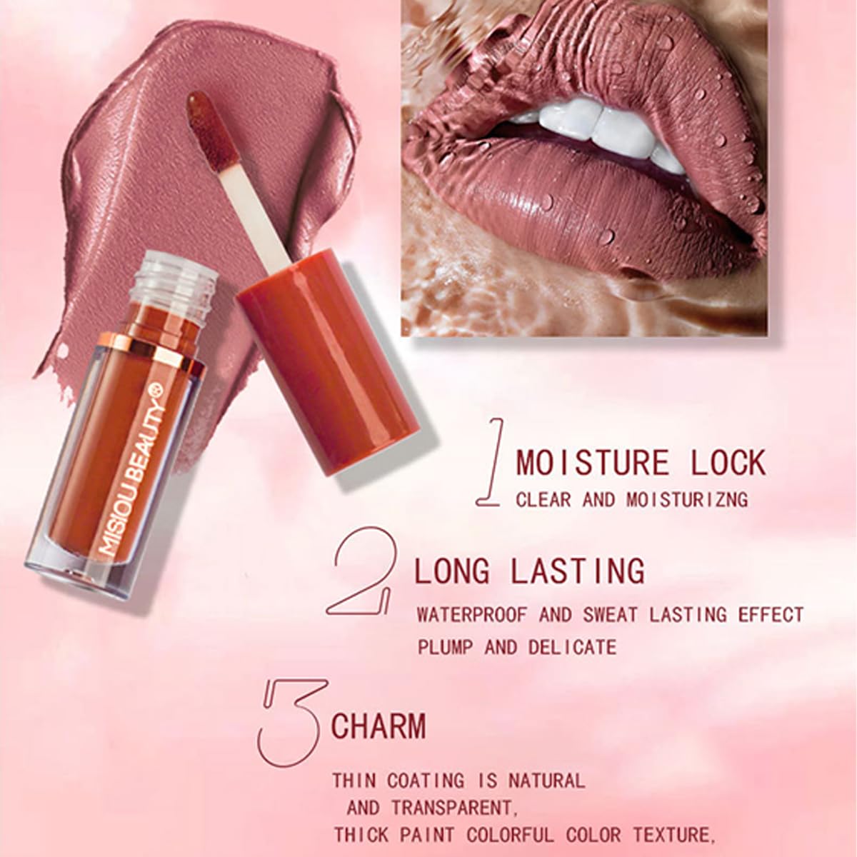 Baorder waterproof lipsticks application demonstrates smudge resistance and fast-drying formula.