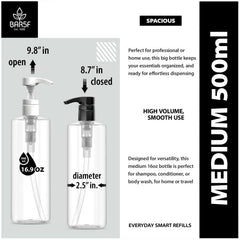 Bar5F 16oz clear-lotion-bottle with pump closed for tidy storage.