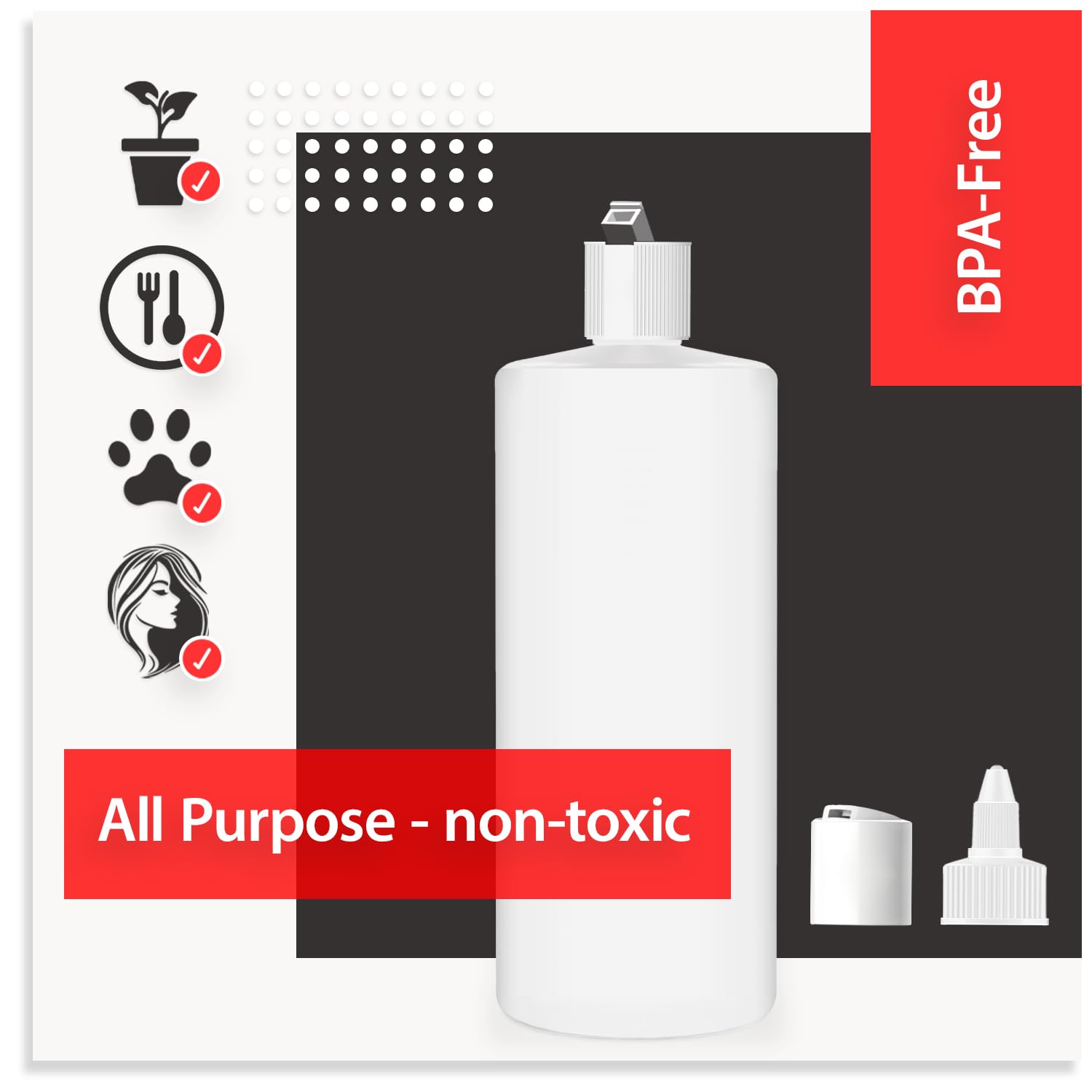 Bar5F bottle with disk-top cap for condiments and kitchen liquids.