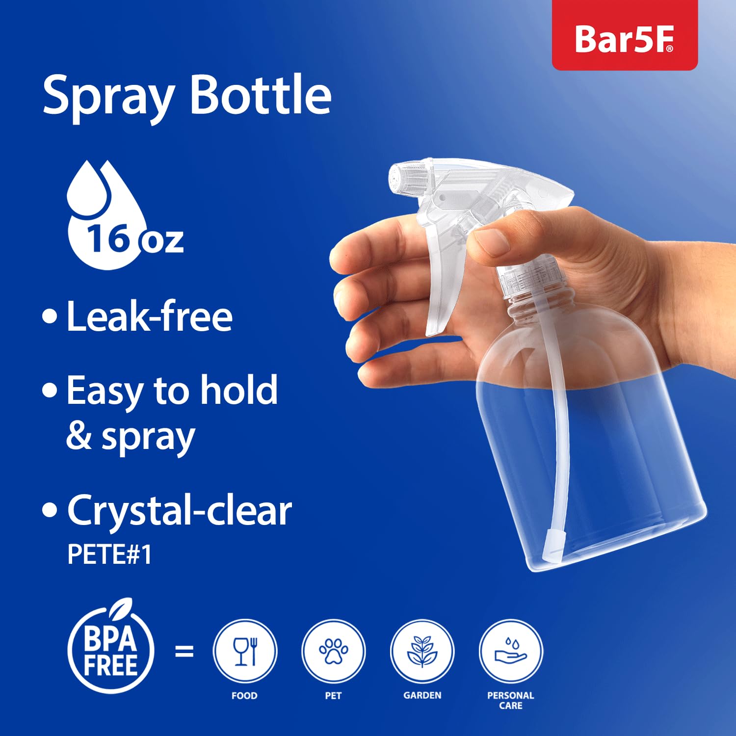 Bar5F ergonomic comfort grip trigger sprayer enables easy spraying during projects.