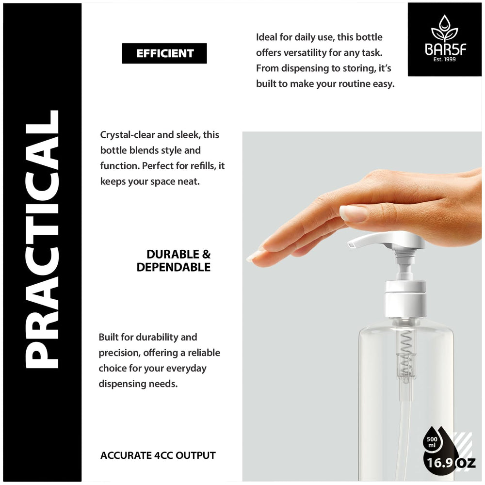 Bar5F leak-proof pump on bottle close-up prevents spills during use.