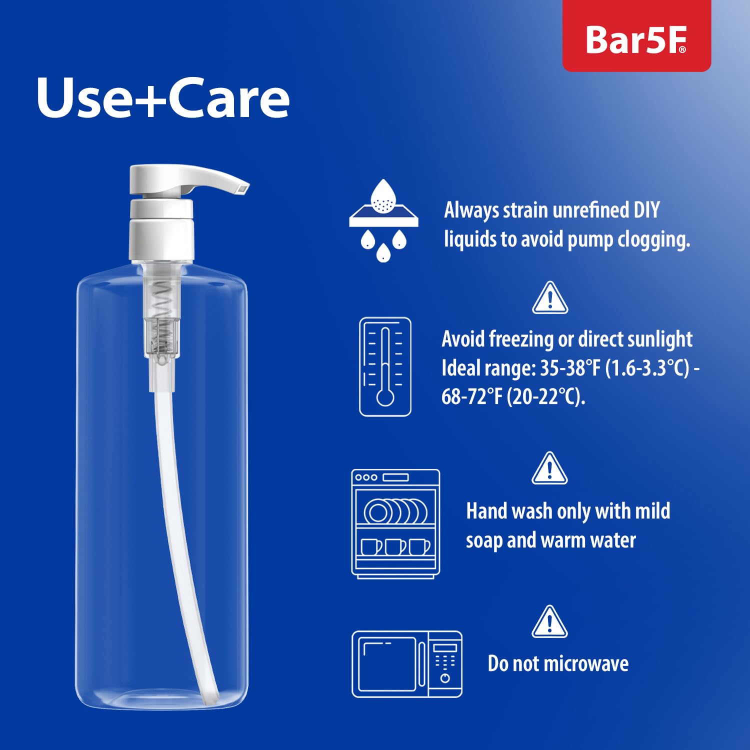 Bar5F BPA-free PETE1 plastic bottle emphasizes safety