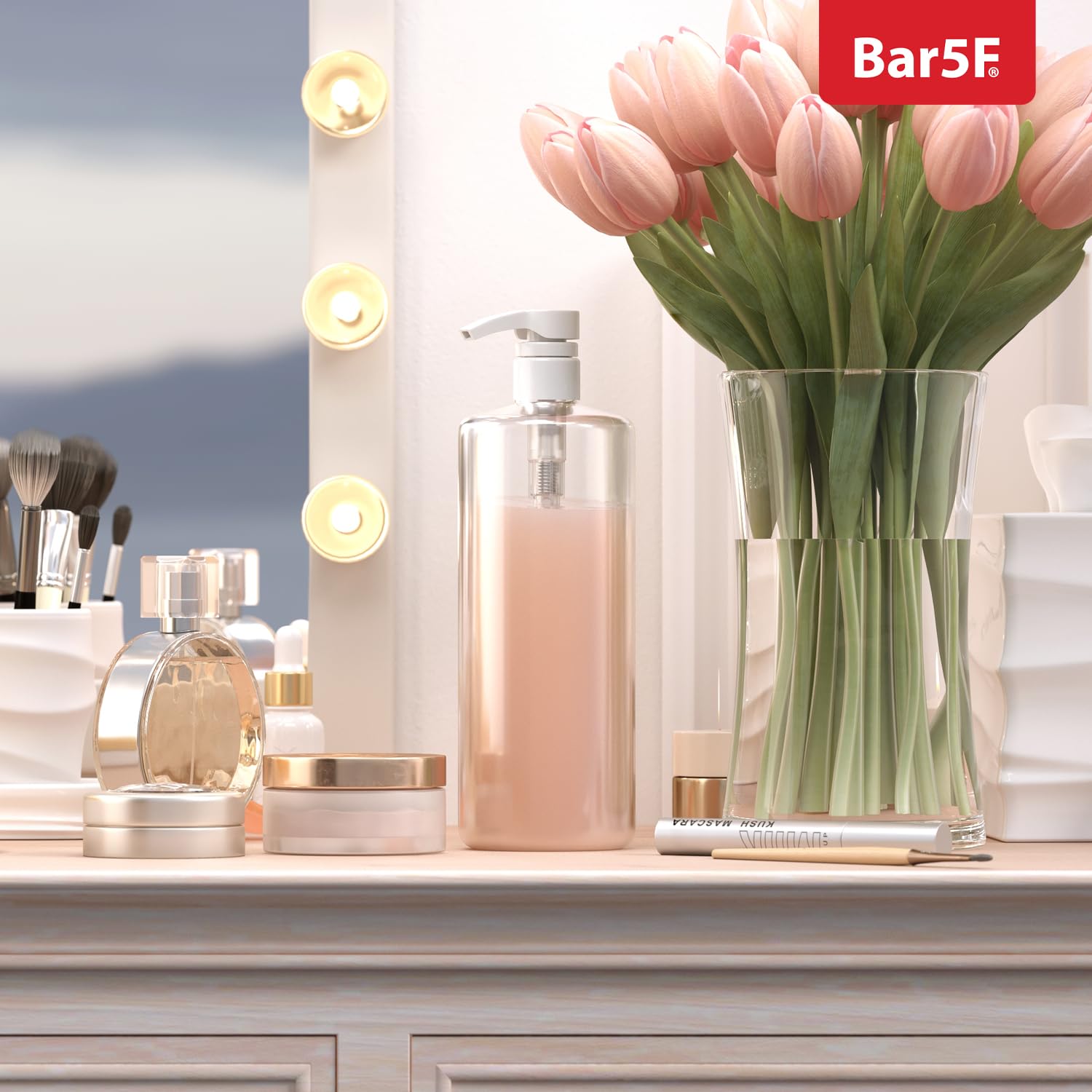 Bar5F crystal-clear pump bottle highlights contents for visibility