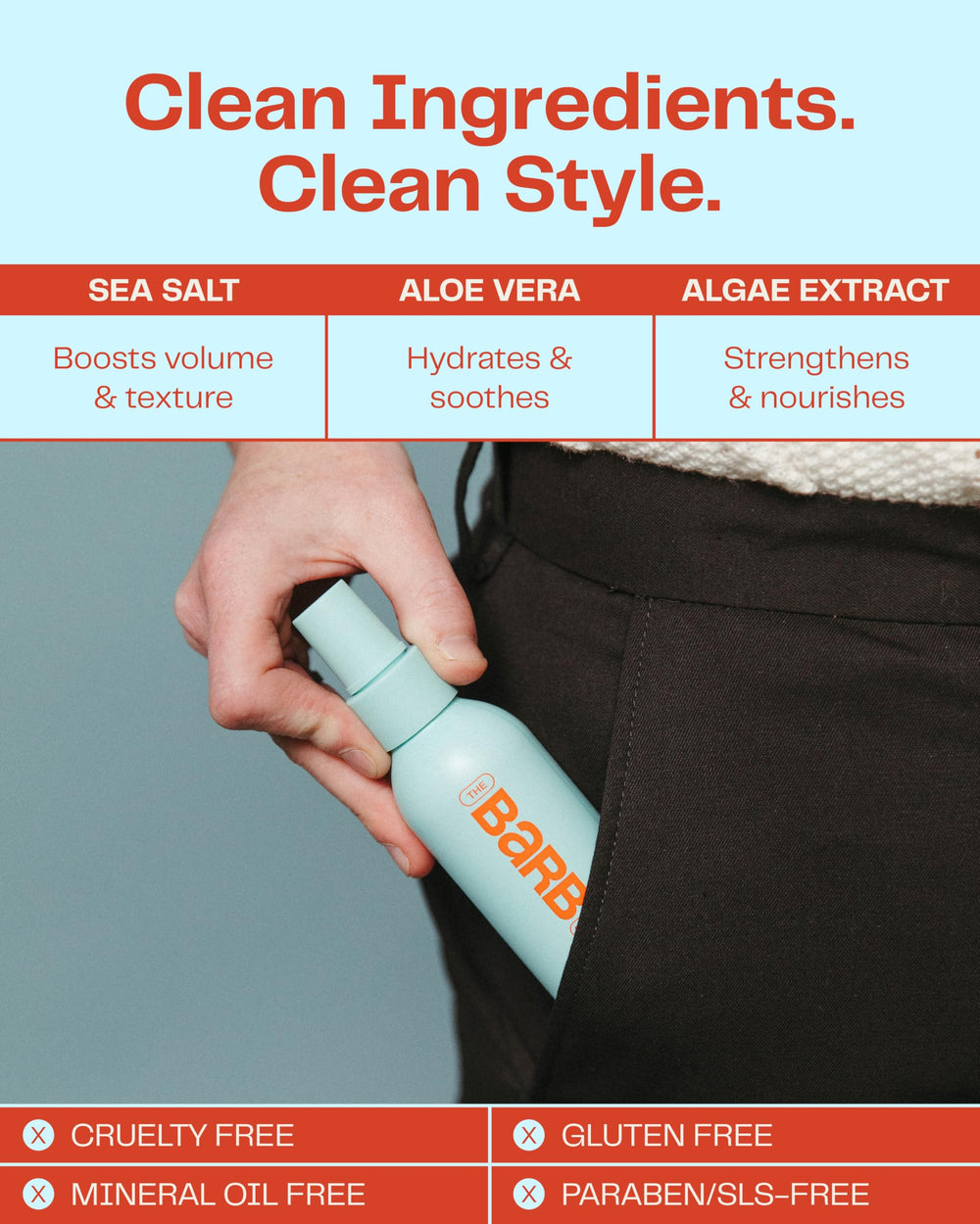 Barb Sea Salt Spray 4oz-bottle product shot highlights compact styling option.