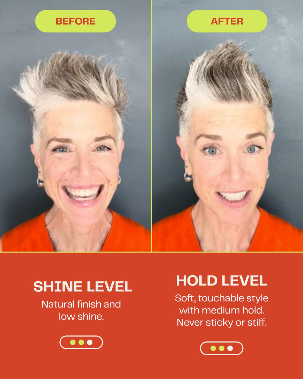 Barb Soft Clay Pomade on damp hair defines pixie cuts with added fullness.