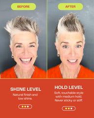 Barb Soft Clay Pomade on damp hair defines pixie cuts with added fullness.