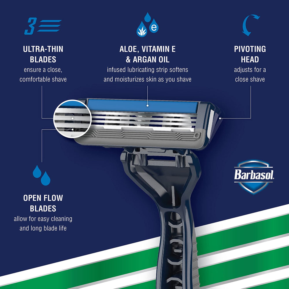Barbasol Ultra 3 value pack includes 12 razors for everyday grooming