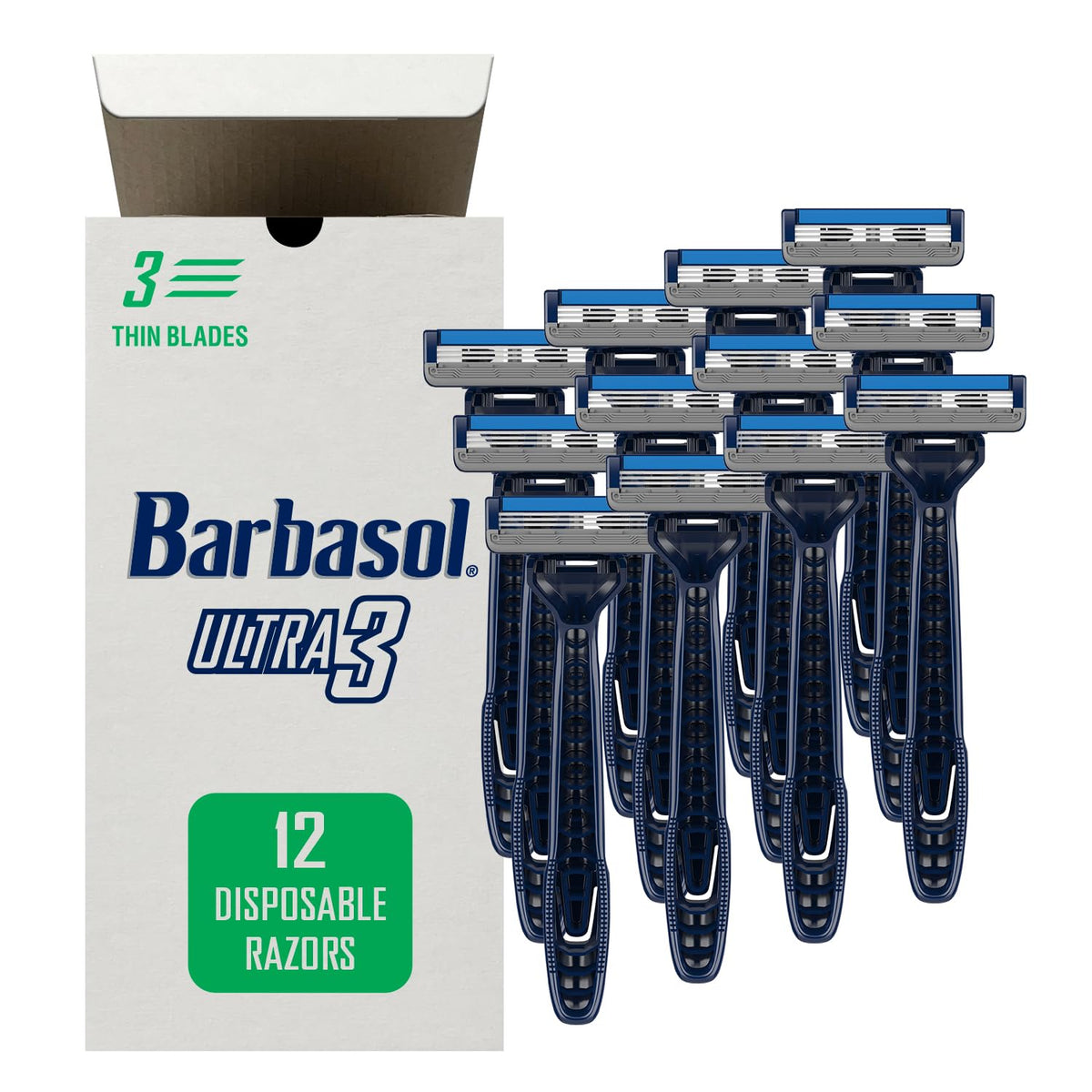 Barbasol Ultra 3 razor close-up showing blades for close shave