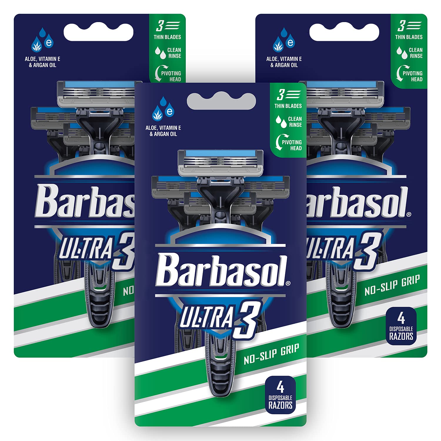Barbasol Ultra 3 open-flow blades enable easy cleaning and longer blade life
