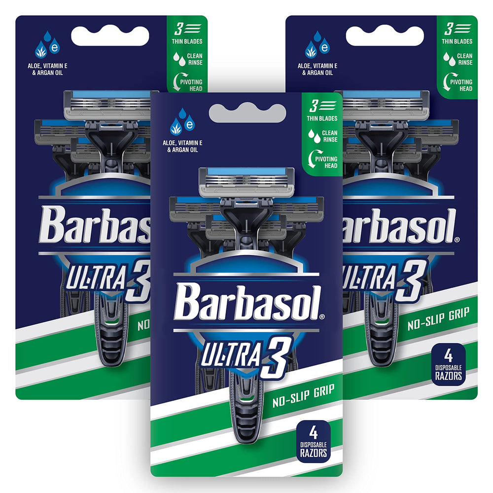 Barbasol Ultra 3 open-flow blades enable easy cleaning and longer blade life