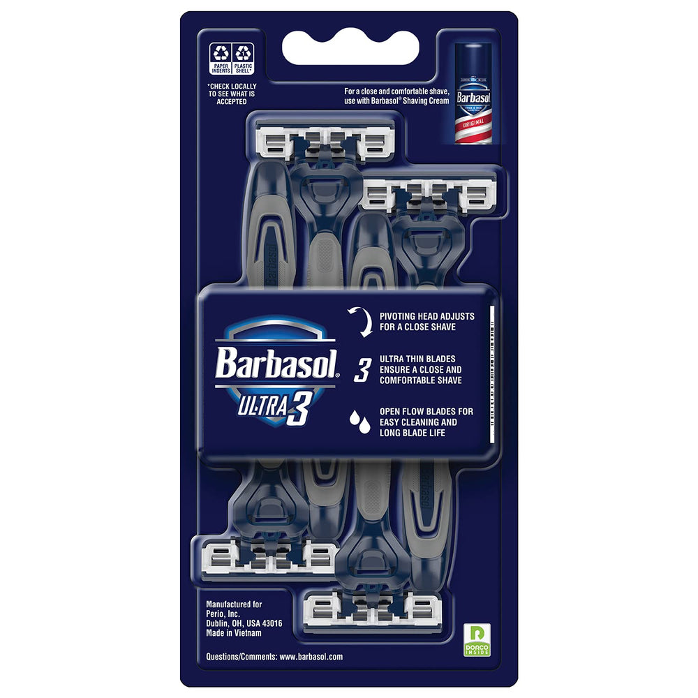 Barbasol Ultra 3 razor pivoting head for a closer, comfortable maneuver