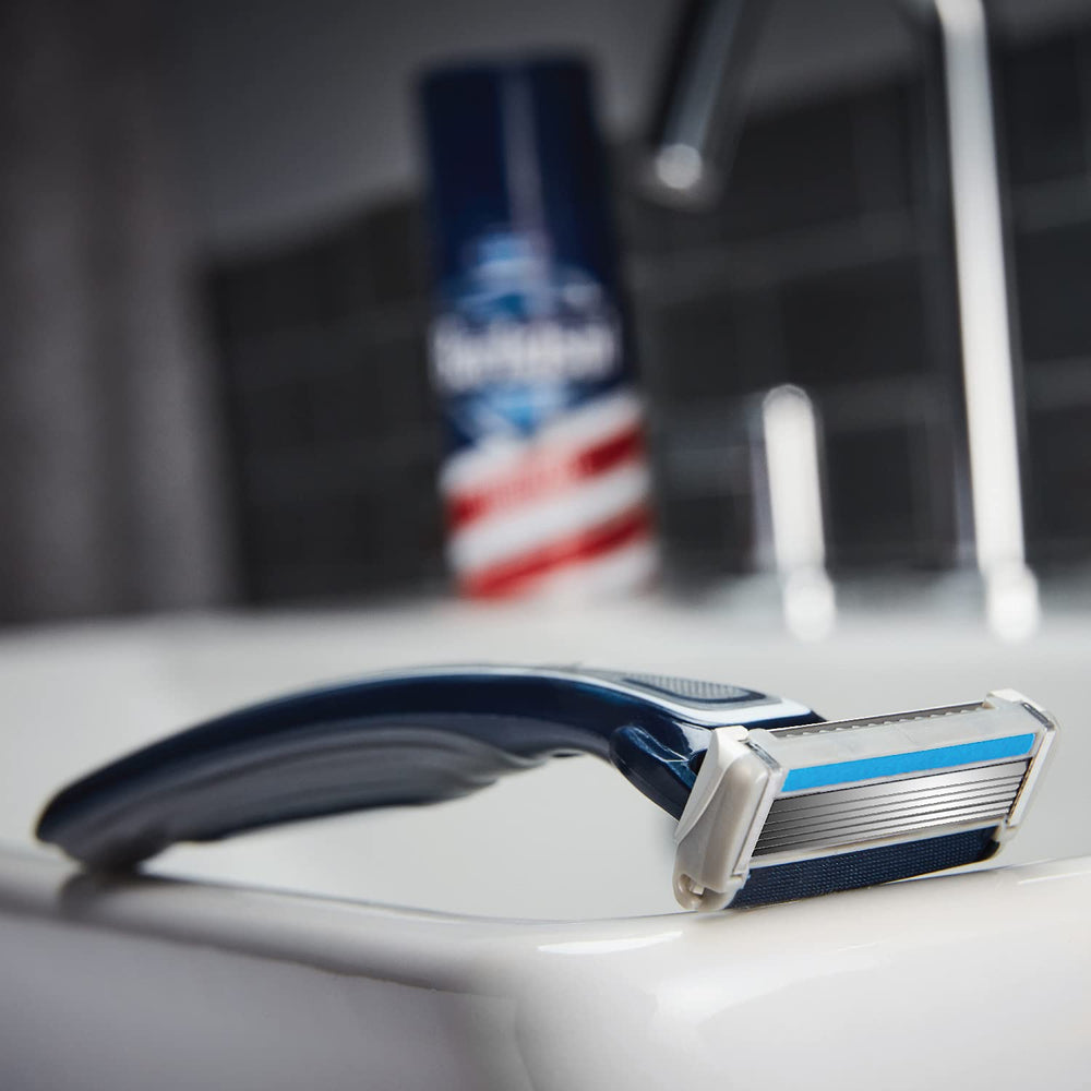 Barbasol Ultra 6 Plus 3-pack packaging showcases value and convenience.