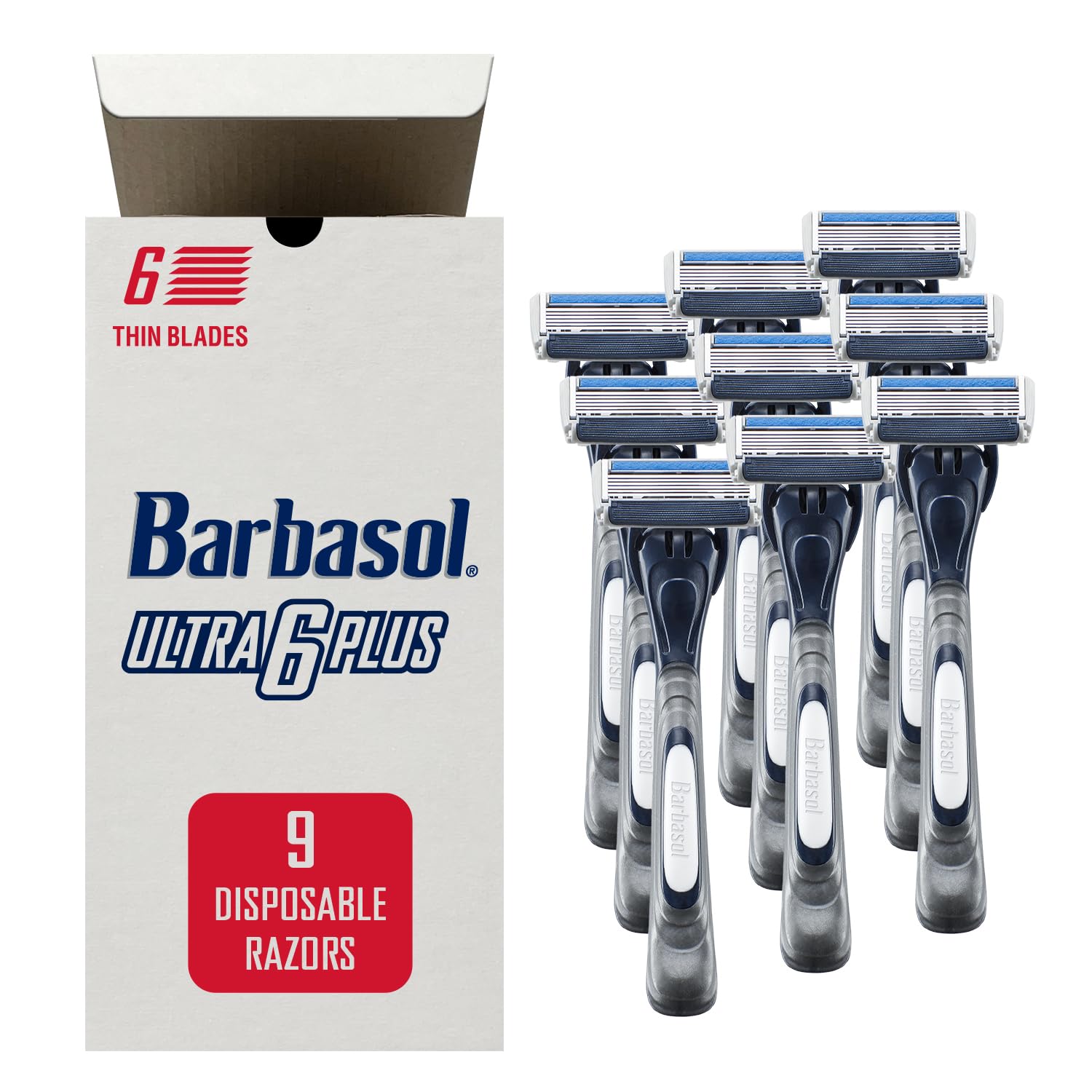 Barbasol Ultra 6 Plus razor with close shave blades for a smooth, precise result.