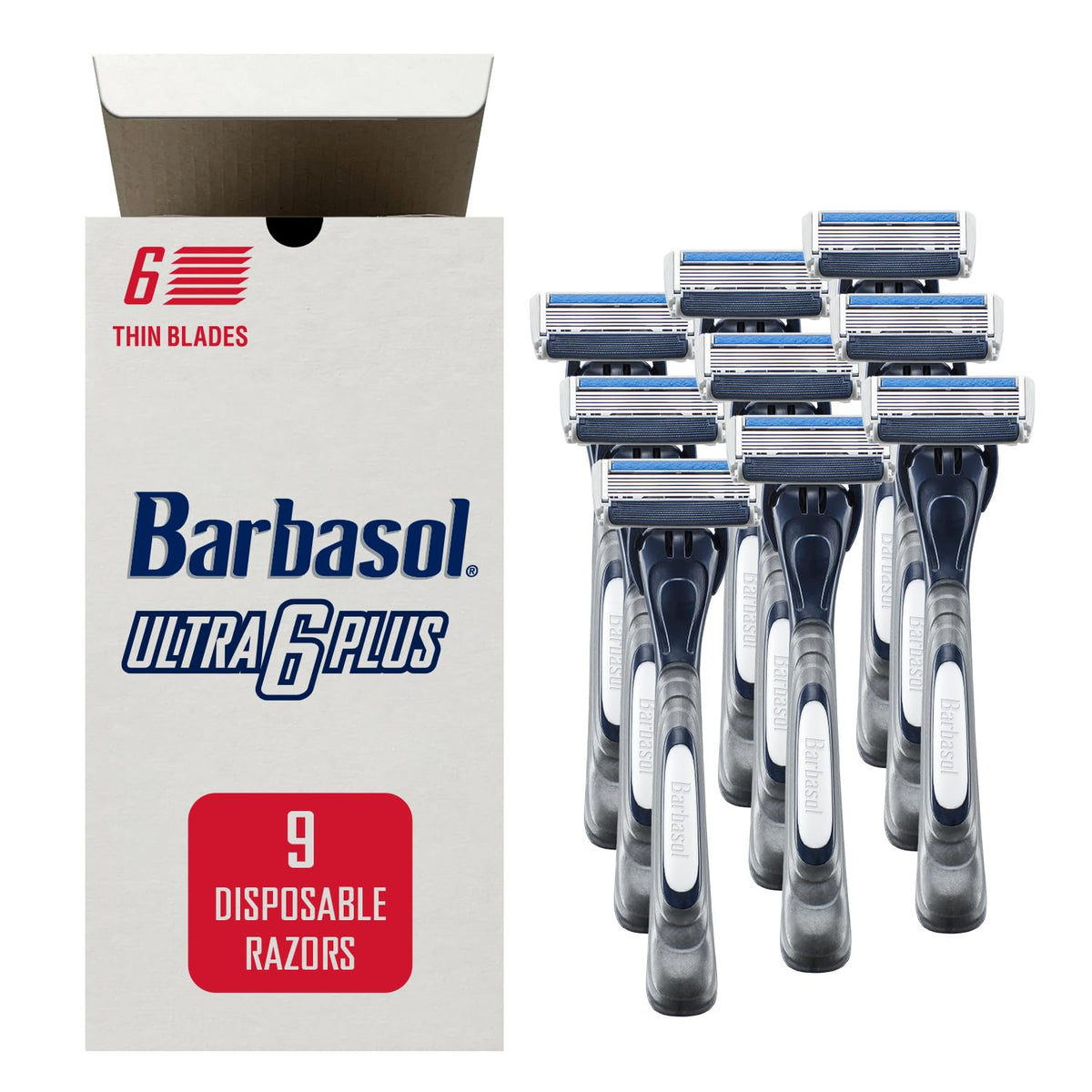Barbasol Ultra 6 Plus razor with close shave blades for a smooth, precise result.