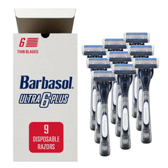 Barbasol Ultra 6 Plus razor with close shave blades for a smooth, precise result.