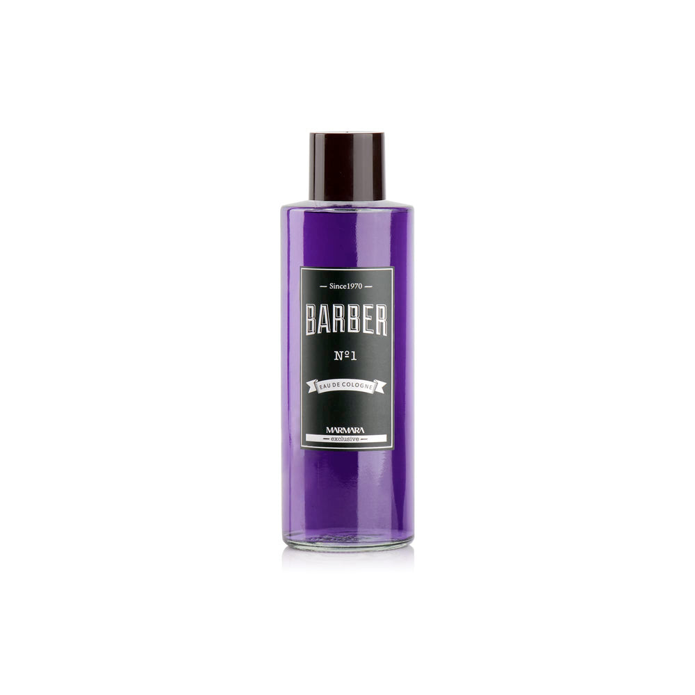 Barber Marmara Cologne 500ml purple bottle on display for premium grooming