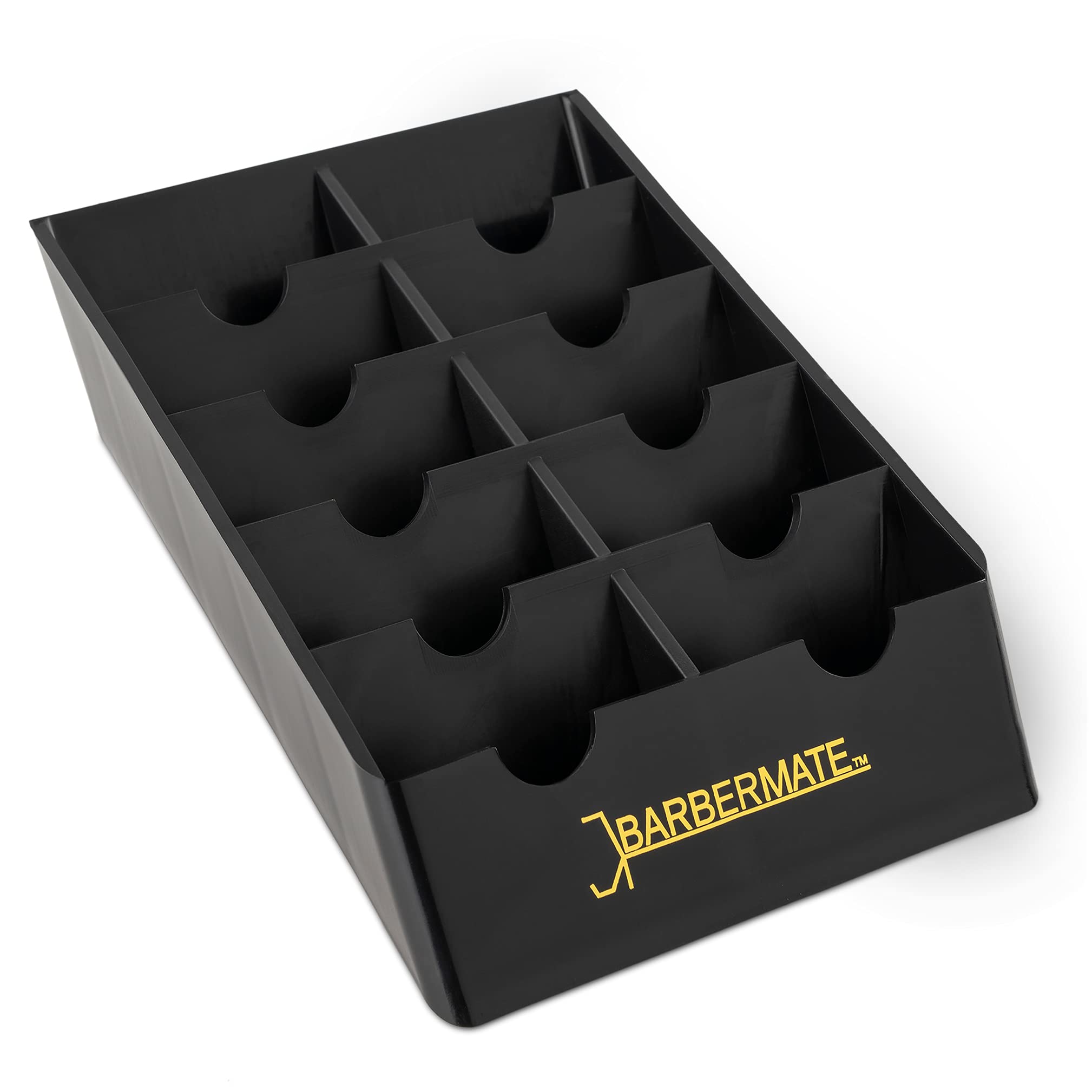 BarberMate blade rack closeup shows durable construction ideal for daily professional use.