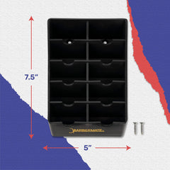 BarberMate blade rack on a counter-top setup keeps blades organized for quick grooming sessions.