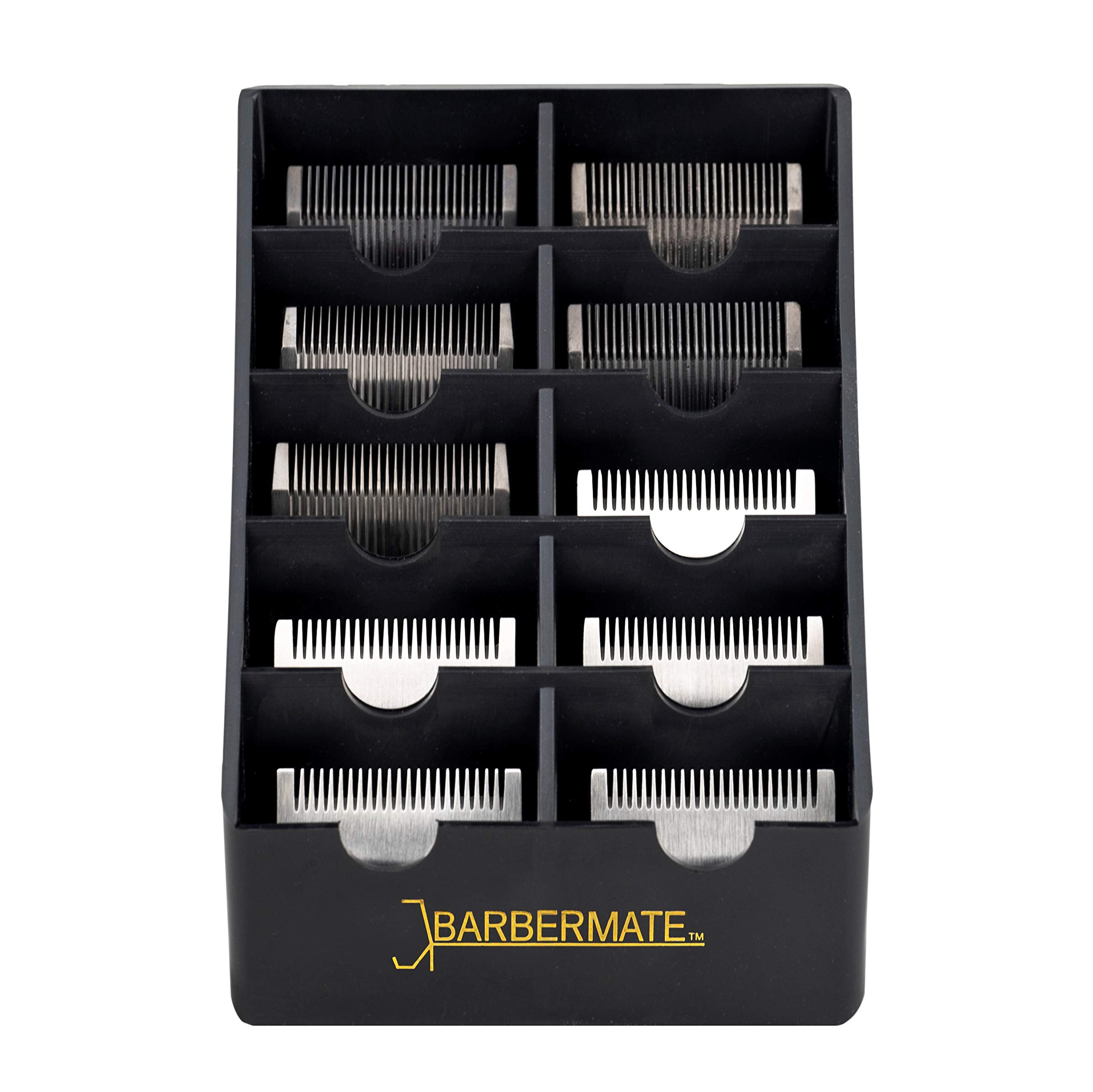 BarberMate blade rack stores 10 clipper blades for fast access during busy shifts.