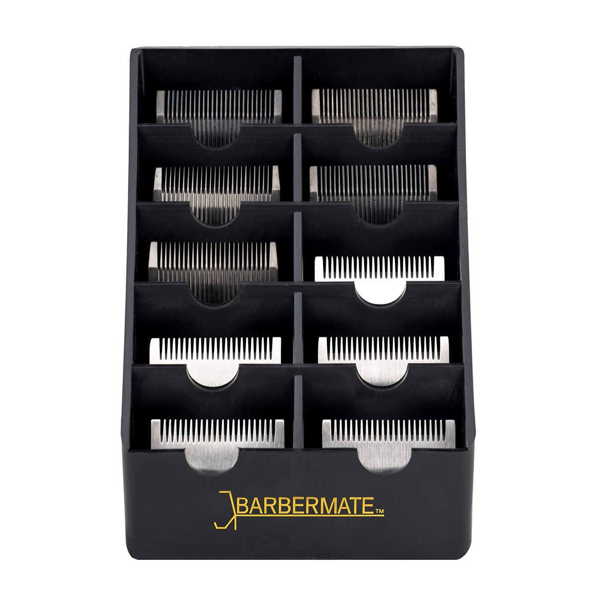 BarberMate blade rack stores 10 clipper blades for fast access during busy shifts.