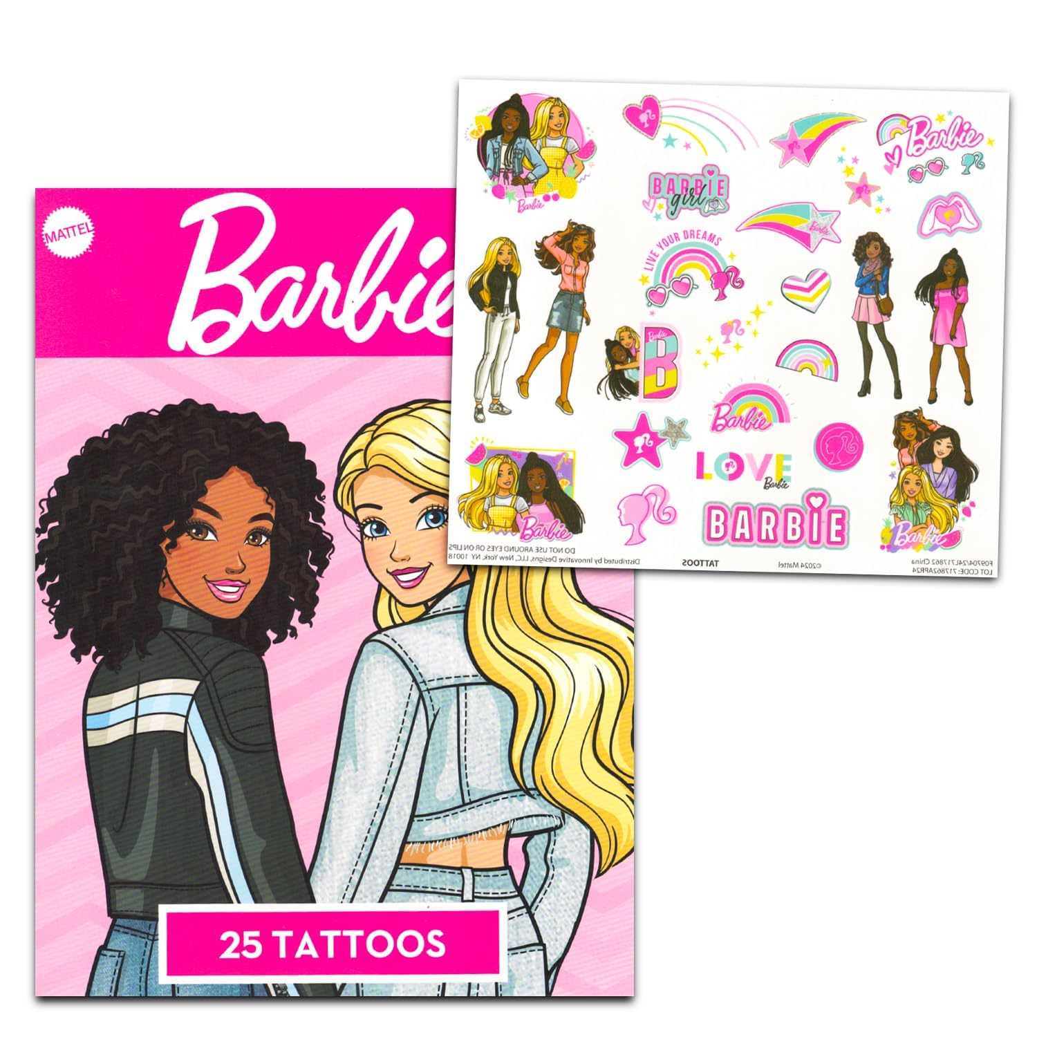 Barbie doll character tattoos in assorted outfits for kids' party fun