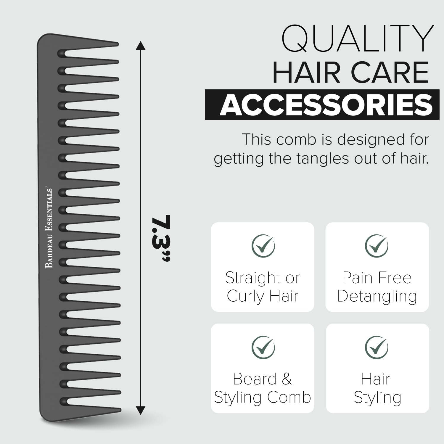 Bardeau Essentials carbon-fiber comb demonstrates heat-resistant design for precision styling.