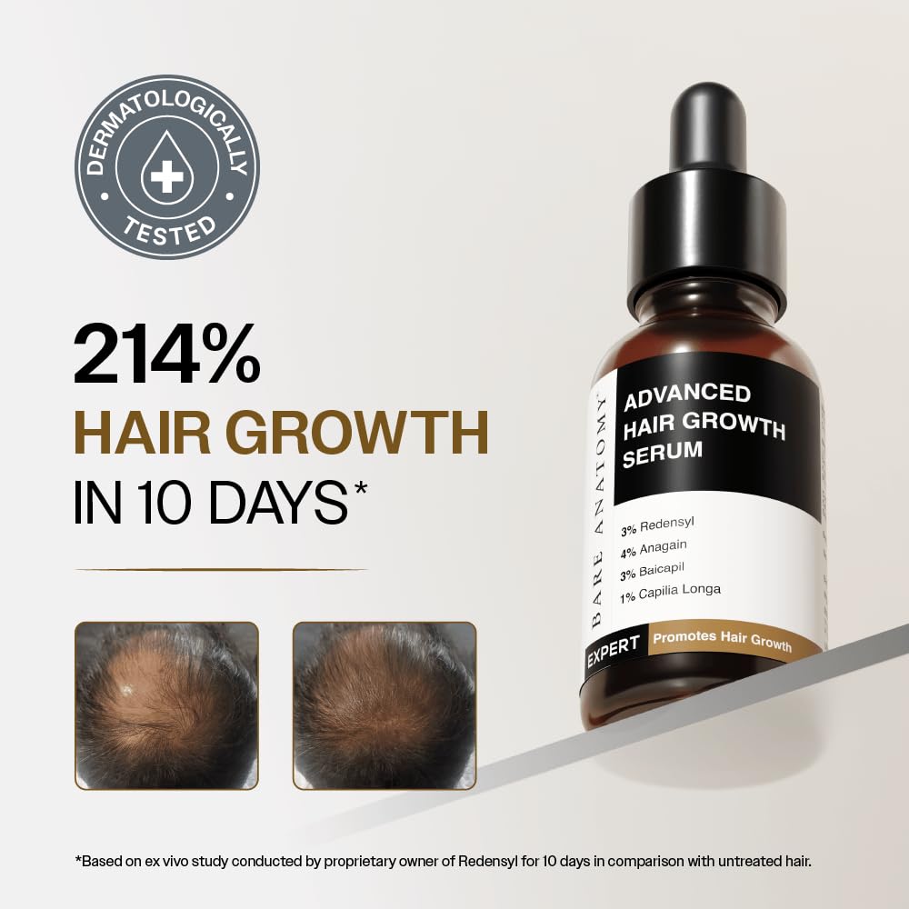 Bare Anatomy Advanced Hair Growth Serum applying to roots shows targeted density support