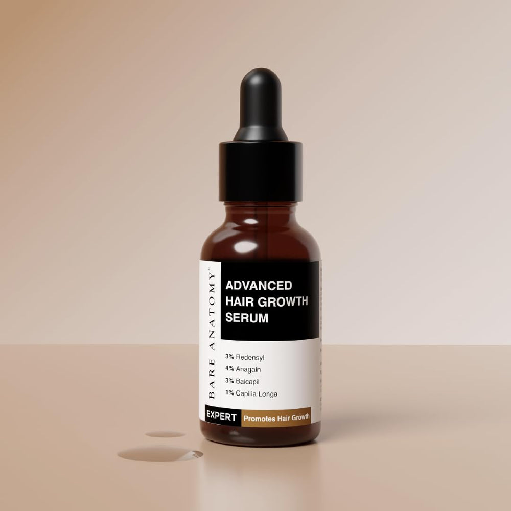 Bare Anatomy advanced hair growth serum dropper detail enables controlled dosing for consistent use