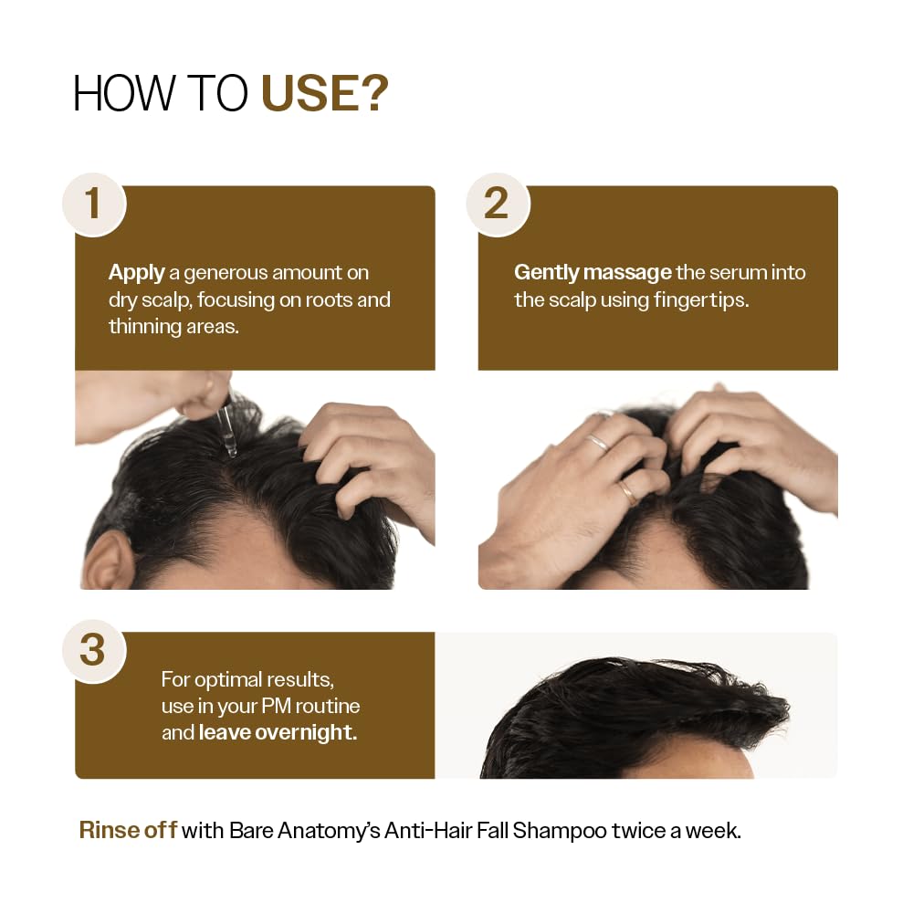 Bare Anatomy Advanced Hair Growth Serum bottle close-up highlighting actives for hair health