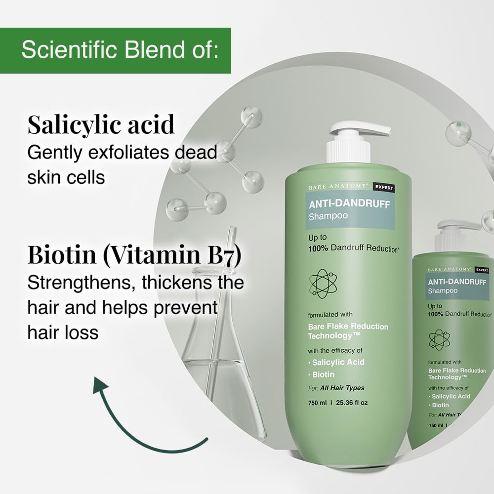 Bare Anatomy Expert anti-dandruff shampoo ingredients panel features Biotin and salicylic acid.