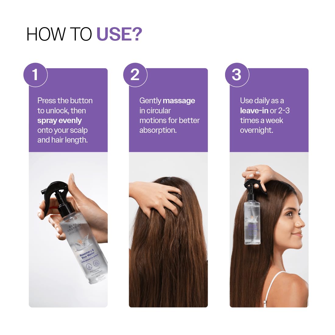 Bare Anatomy applying spray to scalp showing targeted nourishment
