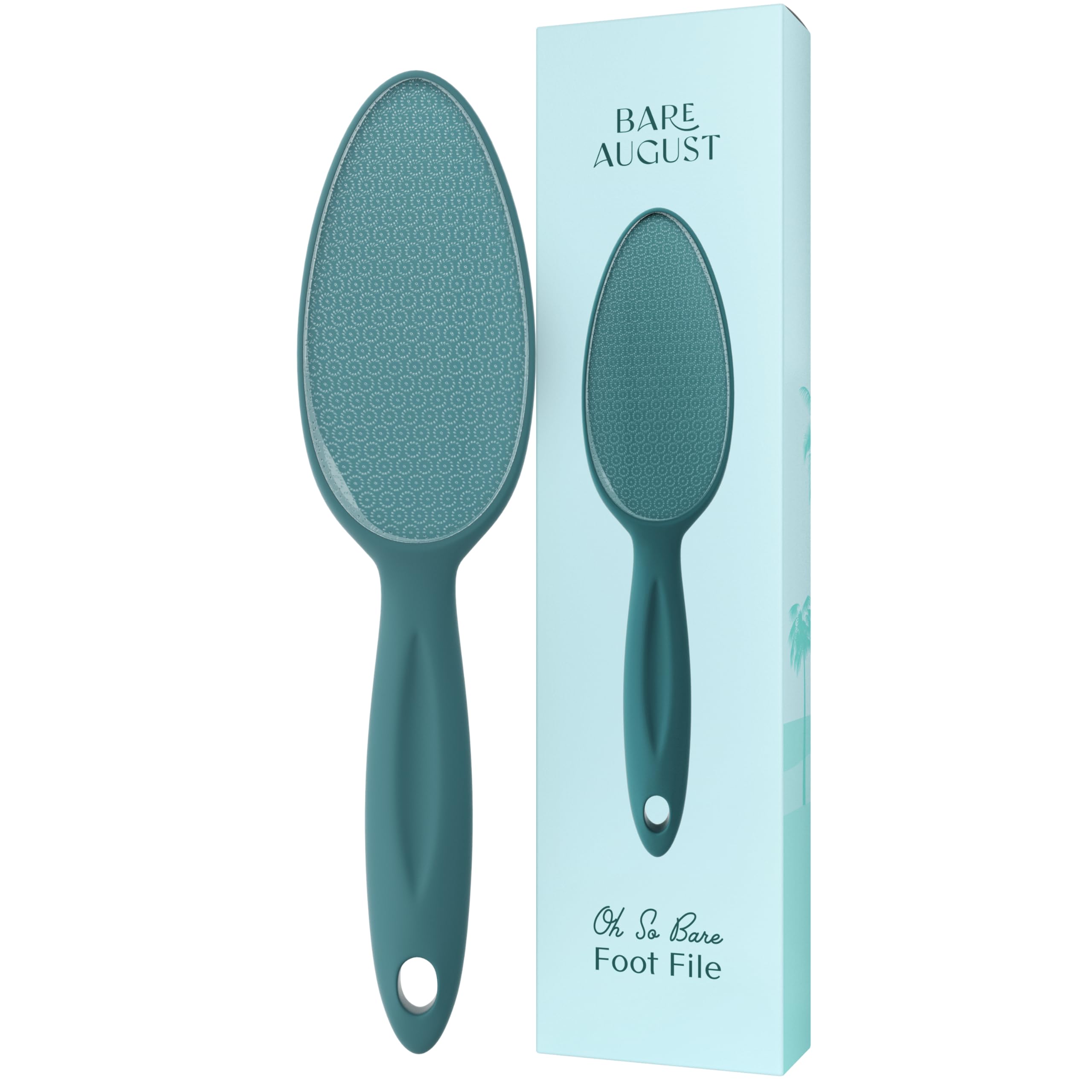 Bare August Glass Foot File with Handle for easy, hygienic exfoliation in the shower