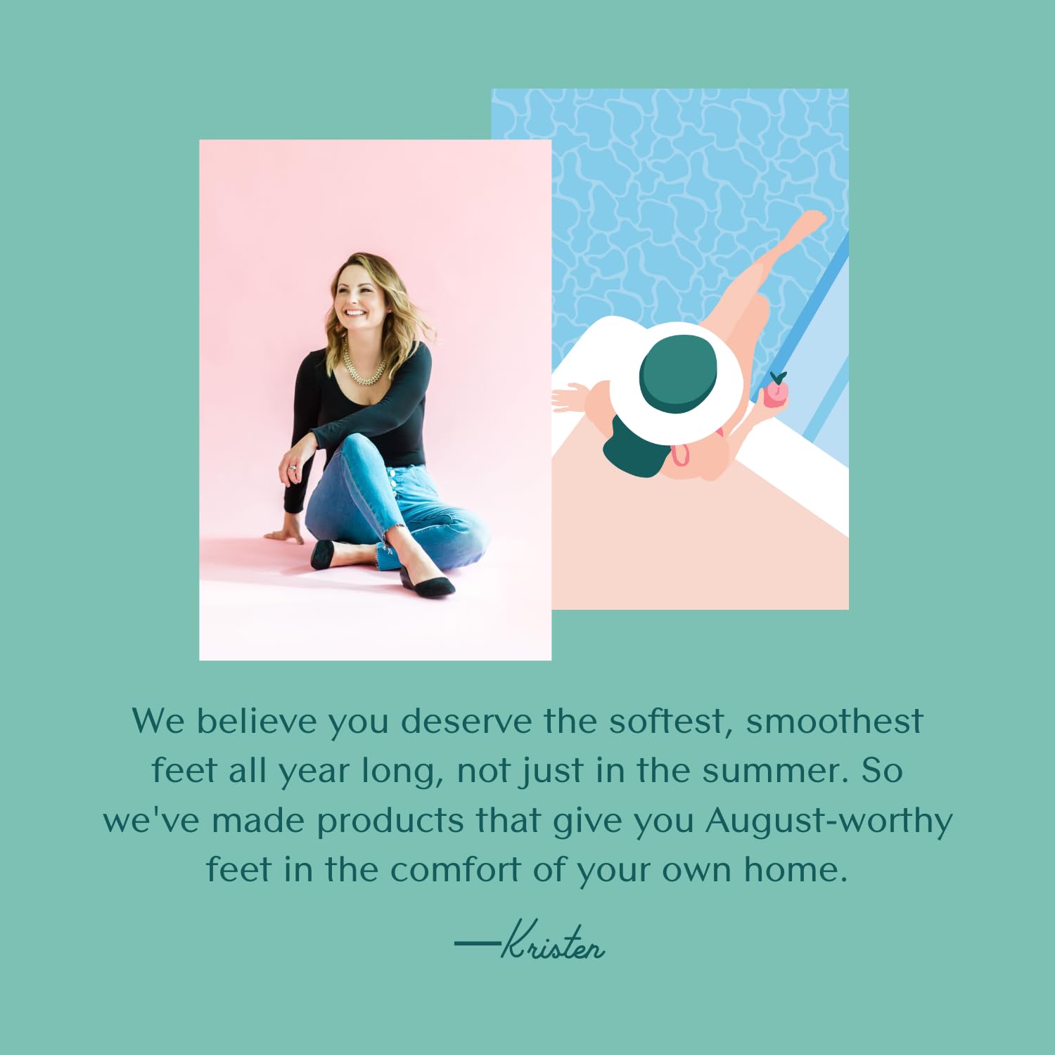 Bare August heel scraper teal shown with smooth heels and refreshed feet