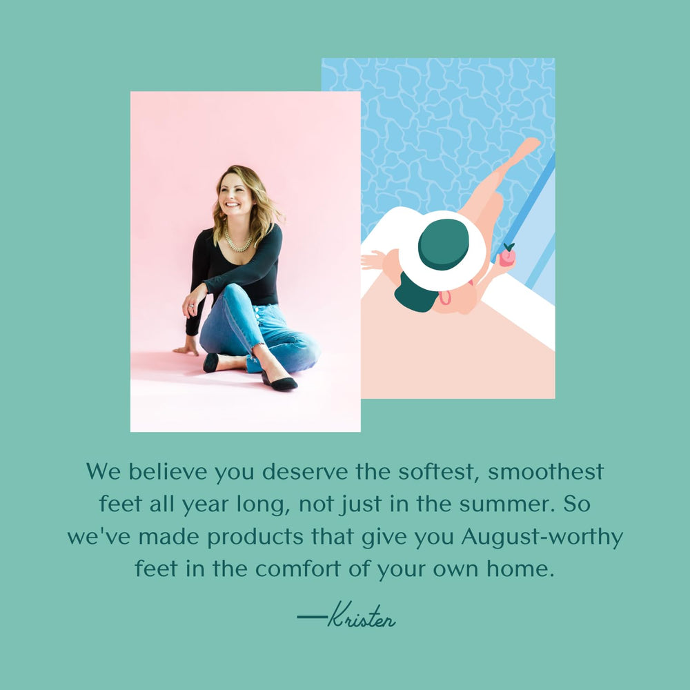 Bare August heel scraper teal shown with smooth heels and refreshed feet