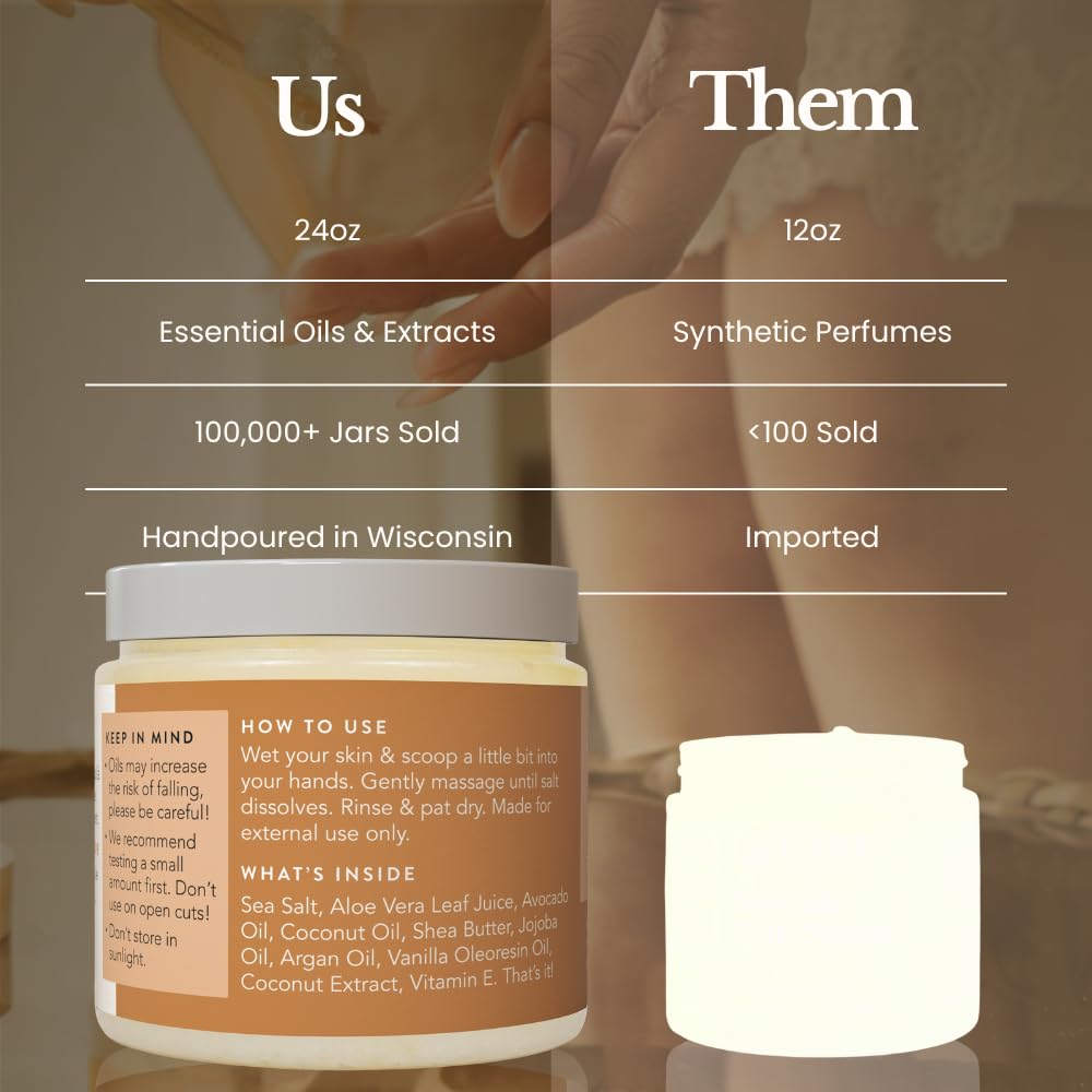 Bare Botanics 24 oz scrub label highlights generous, long-lasting exfoliation