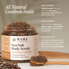 Bare Botanics coconut coffee scrub spoon included for easy application.