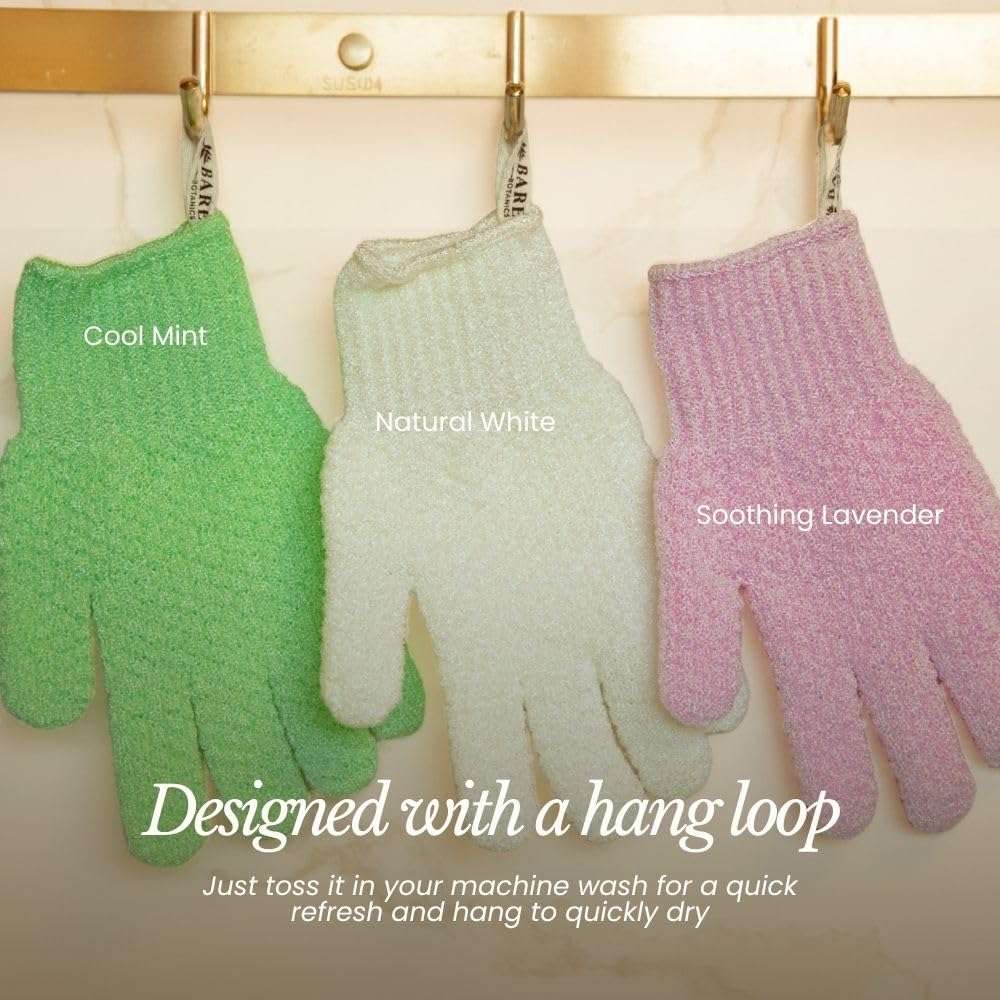 Bare Botanics lavender exfoliating gloves machine washable for quick refresh
