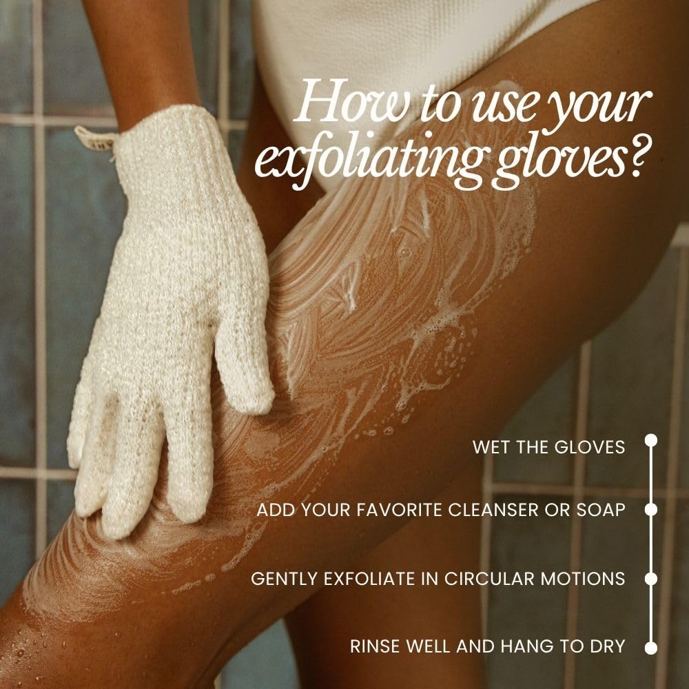 Bare Botanics lavender exfoliating gloves universal fit for comfortable exfoliation
