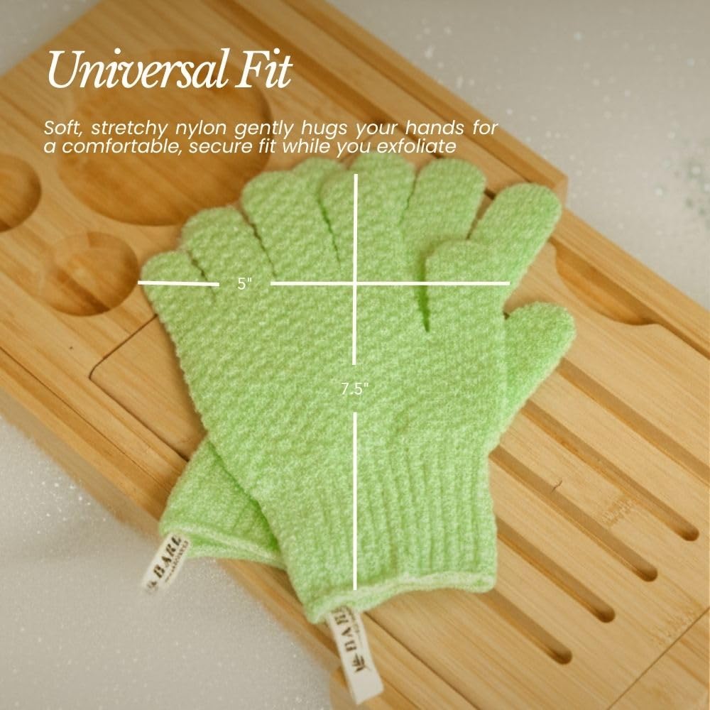 Bare Botanics lavender exfoliating gloves with body wash boost pore cleansing and skin smoothness