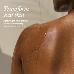 Bare Botanics lemon orange body oil pump dispense shows quick absorption and easy application