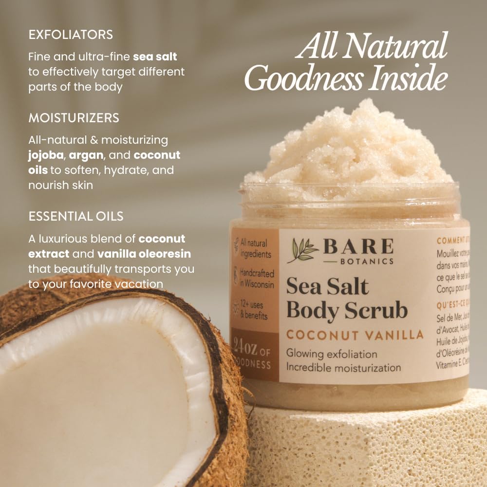 Bare Botanics sea salt texture close-up shows fine and ultra-fine grains for gentle exfoliation